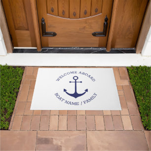 Custom Boat name Welcome Aboard nautical anchor Doormat