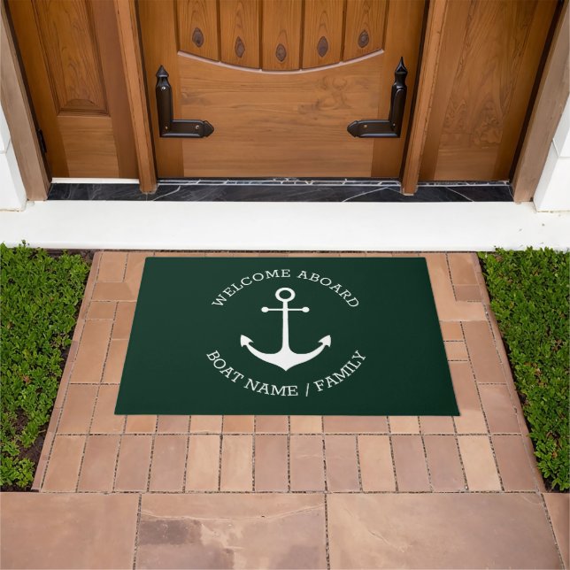 Custom Boat name Welcome Aboard nautical anchor  Doormat (Outdoor)