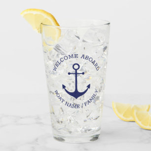 Custom Boat name Welcome Aboard nautical anchor Glass