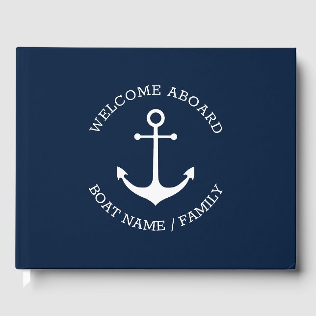 Custom Boat name Welcome Aboard nautical anchor Gu Guest Book (Front)