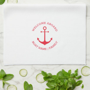 Custom Boat name Welcome Aboard nautical anchor Kitchen Towel