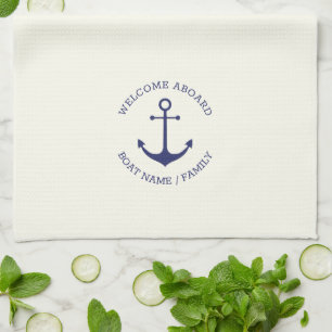 Custom Boat name Welcome Aboard nautical anchor Kitchen Towel