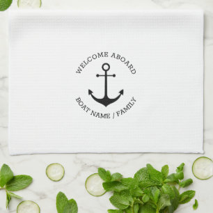 Custom Boat name Welcome Aboard nautical anchor Kitchen Towel