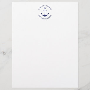 Custom Boat name Welcome Aboard nautical anchor Letterhead