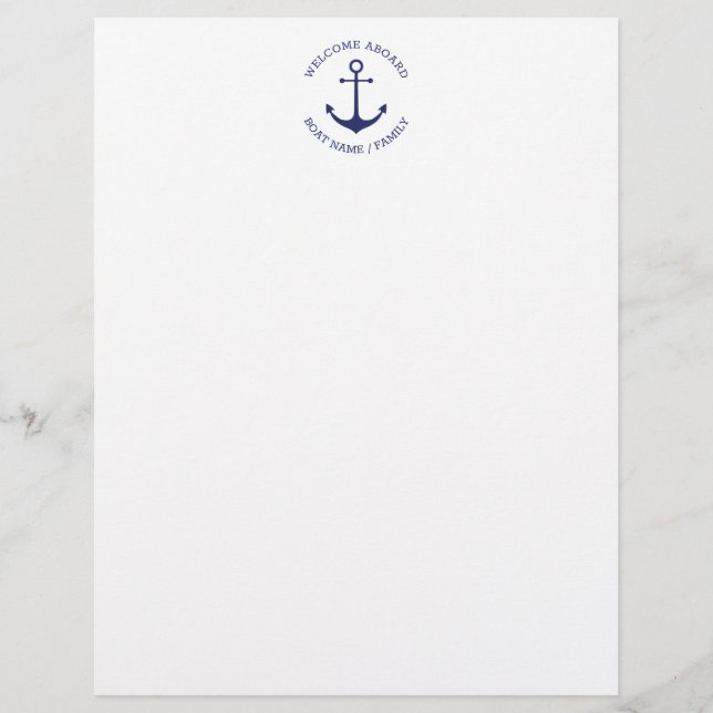 Custom Boat name Welcome Aboard nautical anchor Letterhead (Front)