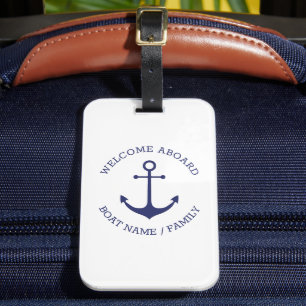 Custom Boat name Welcome Aboard nautical anchor Luggage Tag