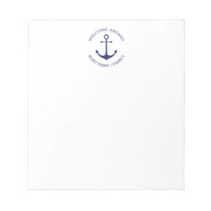 Custom Boat name Welcome Aboard nautical anchor Notepad