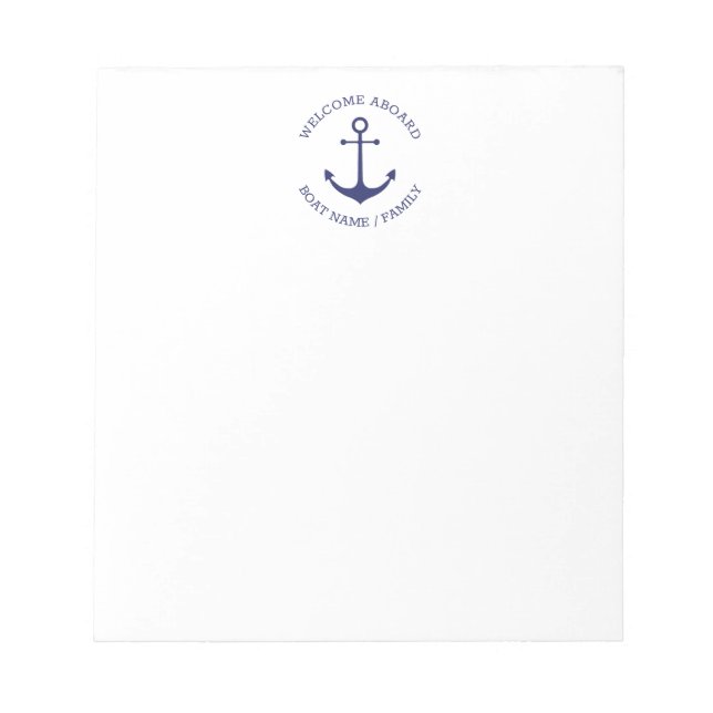 Custom Boat name Welcome Aboard nautical anchor Notepad (Front)