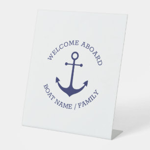 Custom Boat name Welcome Aboard nautical anchor Pedestal Sign
