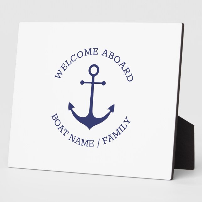 Custom Boat name Welcome Aboard nautical anchor Plaque (Side)