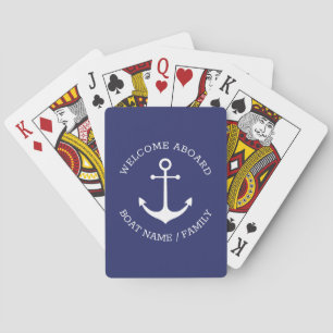 Custom Boat name Welcome Aboard nautical anchor Playing Cards