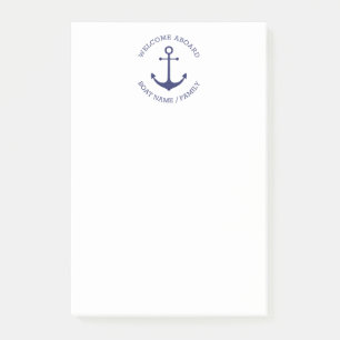 Custom Boat name Welcome Aboard nautical anchor Post-it Notes