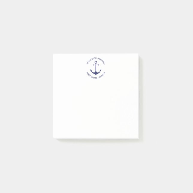 Custom Boat name Welcome Aboard nautical anchor Post-it Notes (Front)