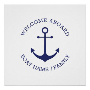 Custom Boat name Welcome Aboard nautical anchor Poster