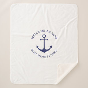 Custom Boat name Welcome Aboard nautical anchor Sherpa Blanket