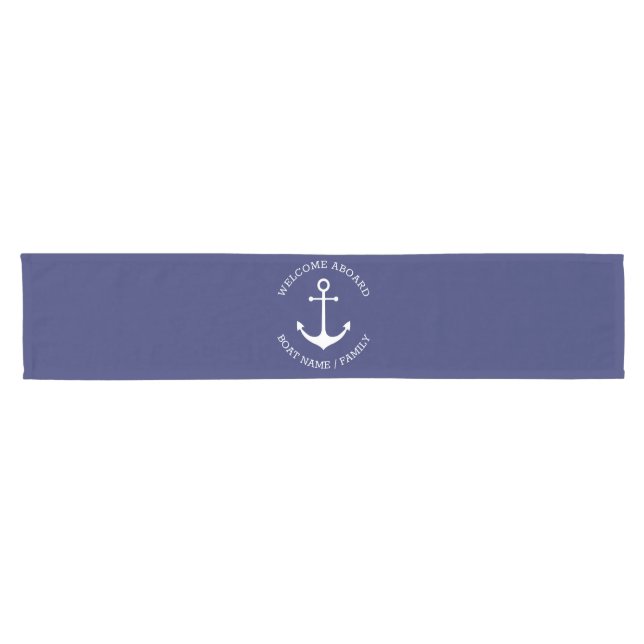 Custom Boat name Welcome Aboard nautical anchor Short Table Runner (Horizontal)