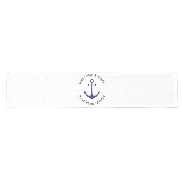 Custom Boat name Welcome Aboard nautical anchor Short Table Runner (Horizontal)