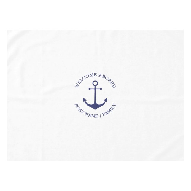 Custom Boat name Welcome Aboard nautical anchor Tablecloth (Front (Horizontal))