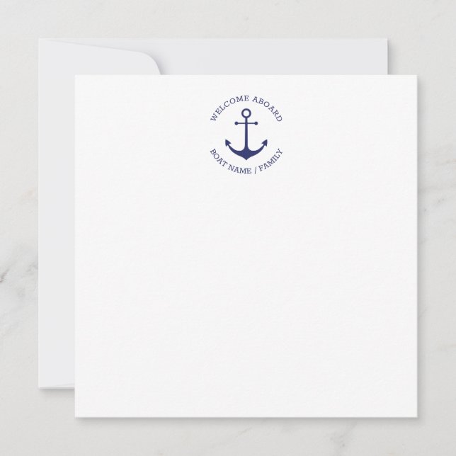 Custom Boat name Welcome Aboard nautical anchor Thank You Card (Front)