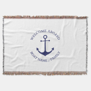 Custom Boat name Welcome Aboard nautical anchor Throw Blanket