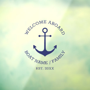 Custom Boat name Welcome Aboard nautical anchor  Window Cling