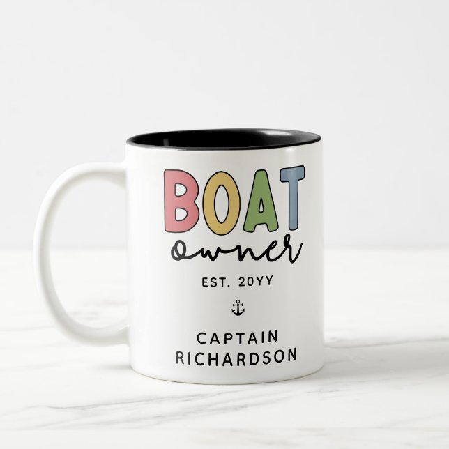 Custom Boat Owner established New Boat Owner Gifts Two-Tone Coffee Mug (Left)