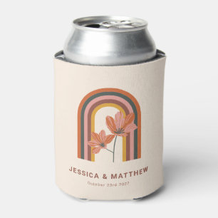 Custom Bohemian Autumn Terracotta Floral Wedding Can Cooler