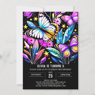 Custom Bohemian Vibrant Butterfly Birthday Invitation