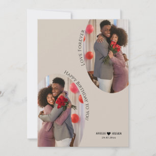 Custom Boho Arch Birthday Two Photo Holiday Card