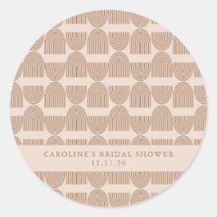 Custom Boho Arch Pattern Neutral Tones Shower Text Classic Round Sticker
