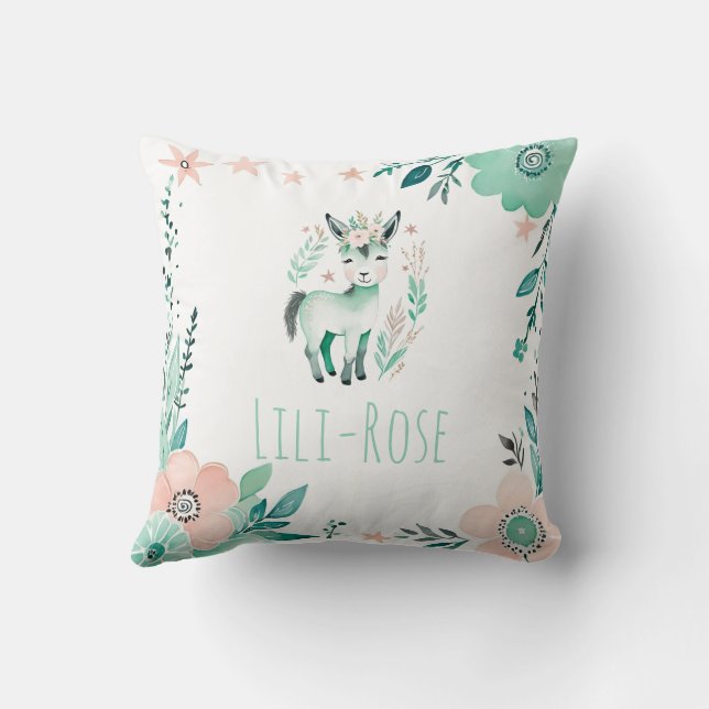Custom Boho Baby Donkey Pillow Pastel Green  (Back)