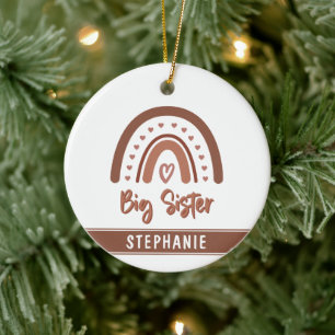 Custom Boho Big Sister Rainbow Matching Siblings Ceramic Ornament