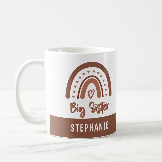 Custom Boho Big Sister Rainbow Matching Siblings Coffee Mug (Left)