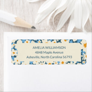 Custom Boho Blue White Floral Return Address