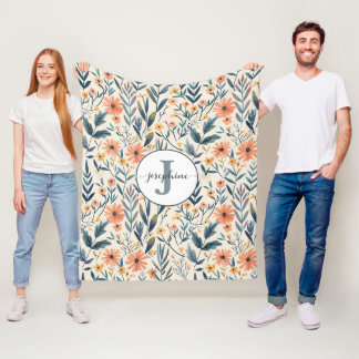 Custom Boho Botanical Flower Garden Fleece Blanket