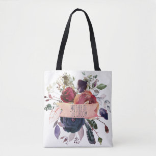 Custom Boho Burgundy Navy Floral Mother of Groom Tote Bag
