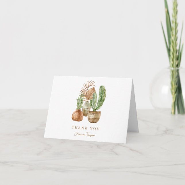Custom Boho Cactus Bridal Shower Green Folded Thank You Card (Front)
