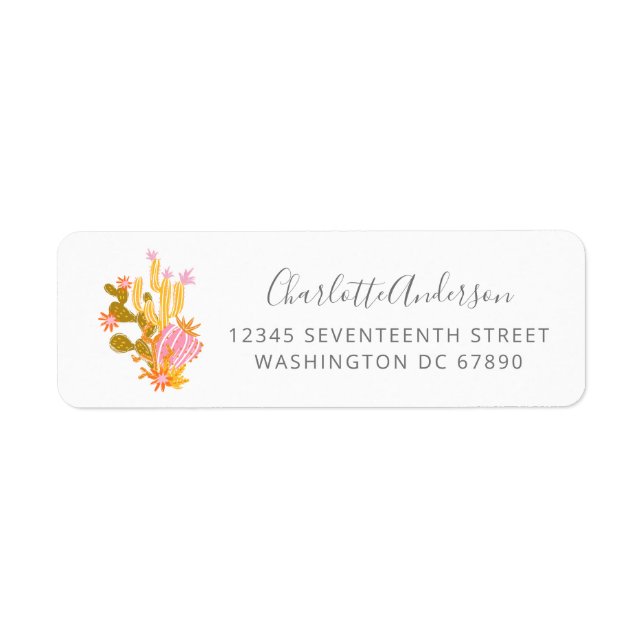 Custom Boho Cactus Pink Desert Return Address (Front)