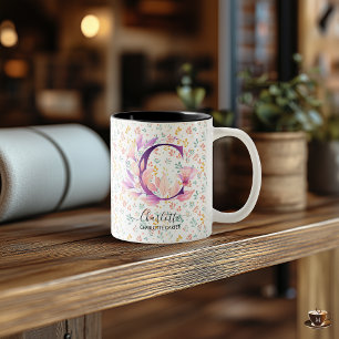 Custom Boho Chic Floral Monogram Mug - C