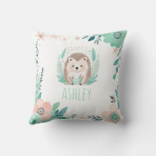 Custom Boho Cute Hedgehog Pillow Pastel Green 