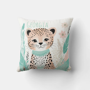 Custom Boho Cute Leopard Pillow Pastel Green 
