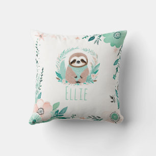 Custom Boho Cute Sloth Pillow Pastel Green 