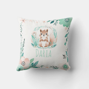 Custom Boho Cute Squirrel Pillow Pastel Green 