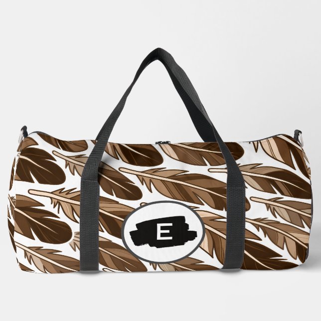 Custom Boho Feather Monogram Large Duffel Bag (Front)