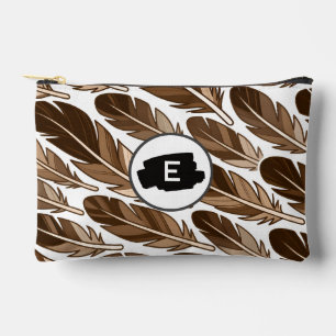 Custom Boho Feather Monogram Small Accessory Pouch