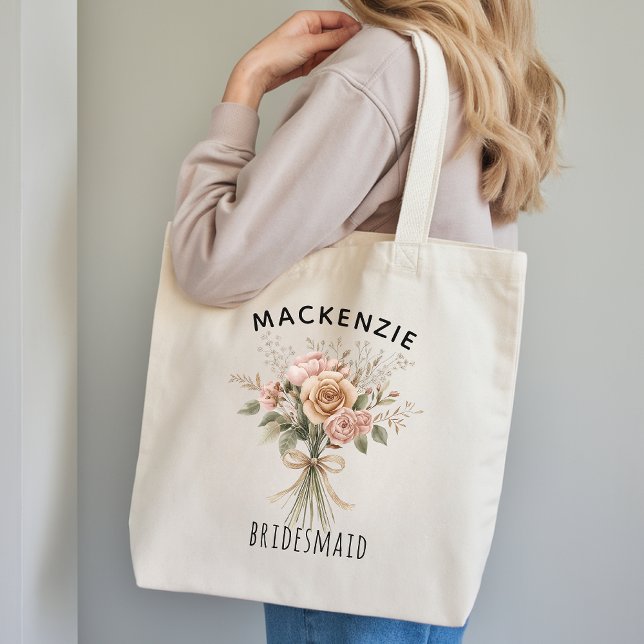 Custom Boho Floral Bridesmaid Gift for Bride Squad Tote Bag (Boho Bridesmaid Tote Bag Gift for Wedding Party, Personalized Wedding Tote Bag Gift for Bridesmaids)