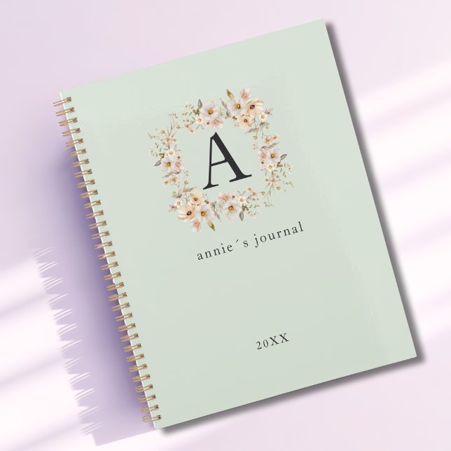 Custom Boho Floral Monogram Green Planner (Custom Boho Floral Monogram Soft Green Planner)
