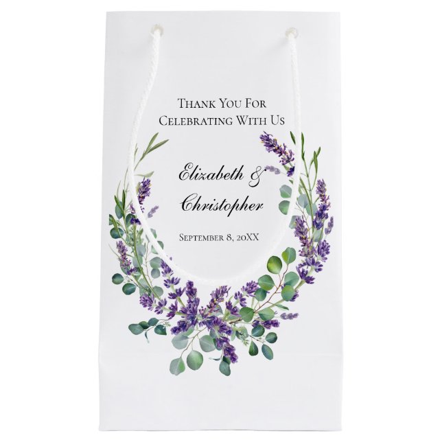 Custom Boho Lavender Eucalyptus Wedding Small Gift Bag (Front)