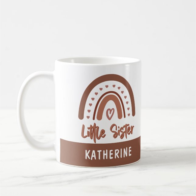 Custom Boho Little Sister Rainbow Matching Coffee Mug (Left)