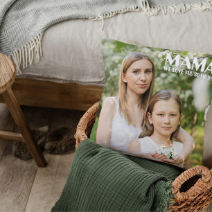 Custom Boho “Mama” Photo Throw Pillow – 2 Photos